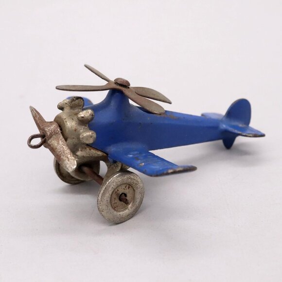 1930's Hubley Cast Iron Blue Giro Copter Plane w/ Metal Wheels Original Paint - Picture 1 of 14